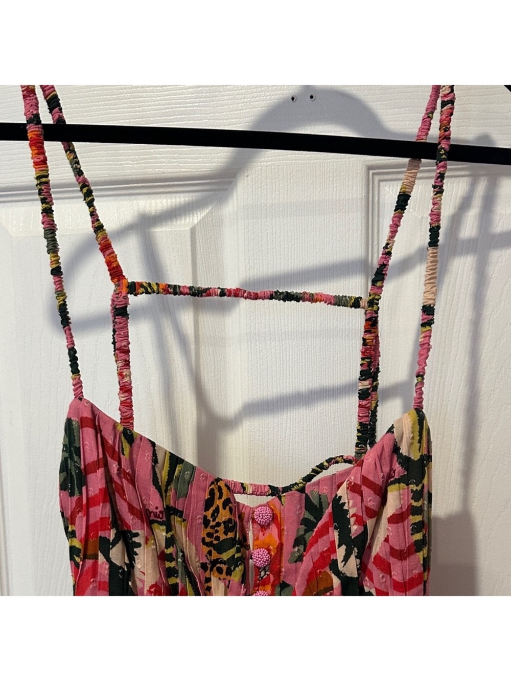 🐅Farm Rio for Anthropologie Pink Forest Print Midi Open Back Summer Dress Large - Picture 8 of 11
